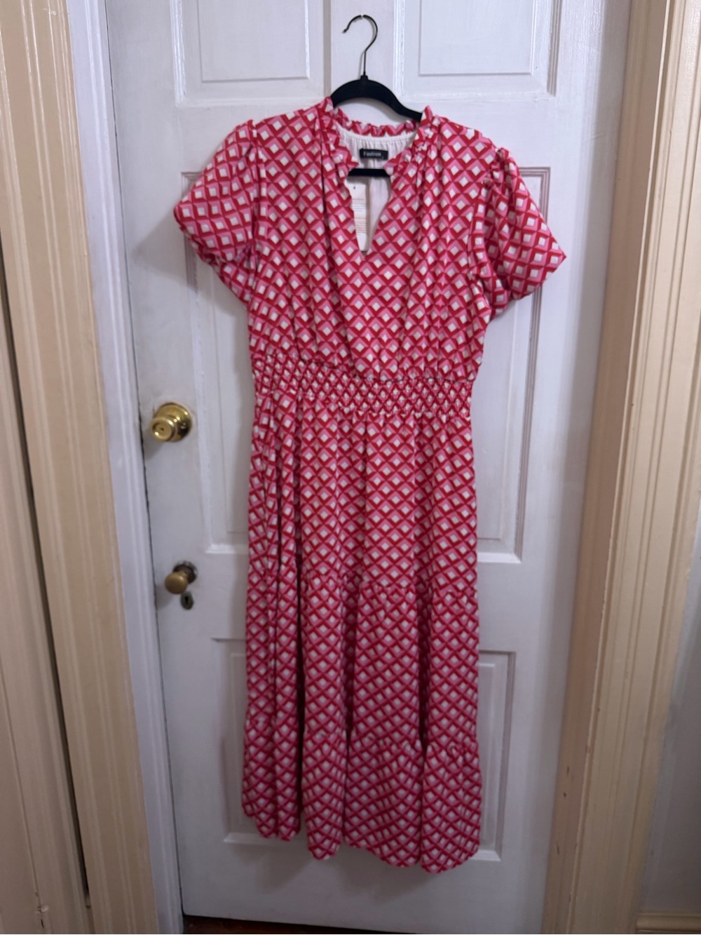 Pink Geometric Maxi Dress with Elastic Waist - Picture 1 of 5